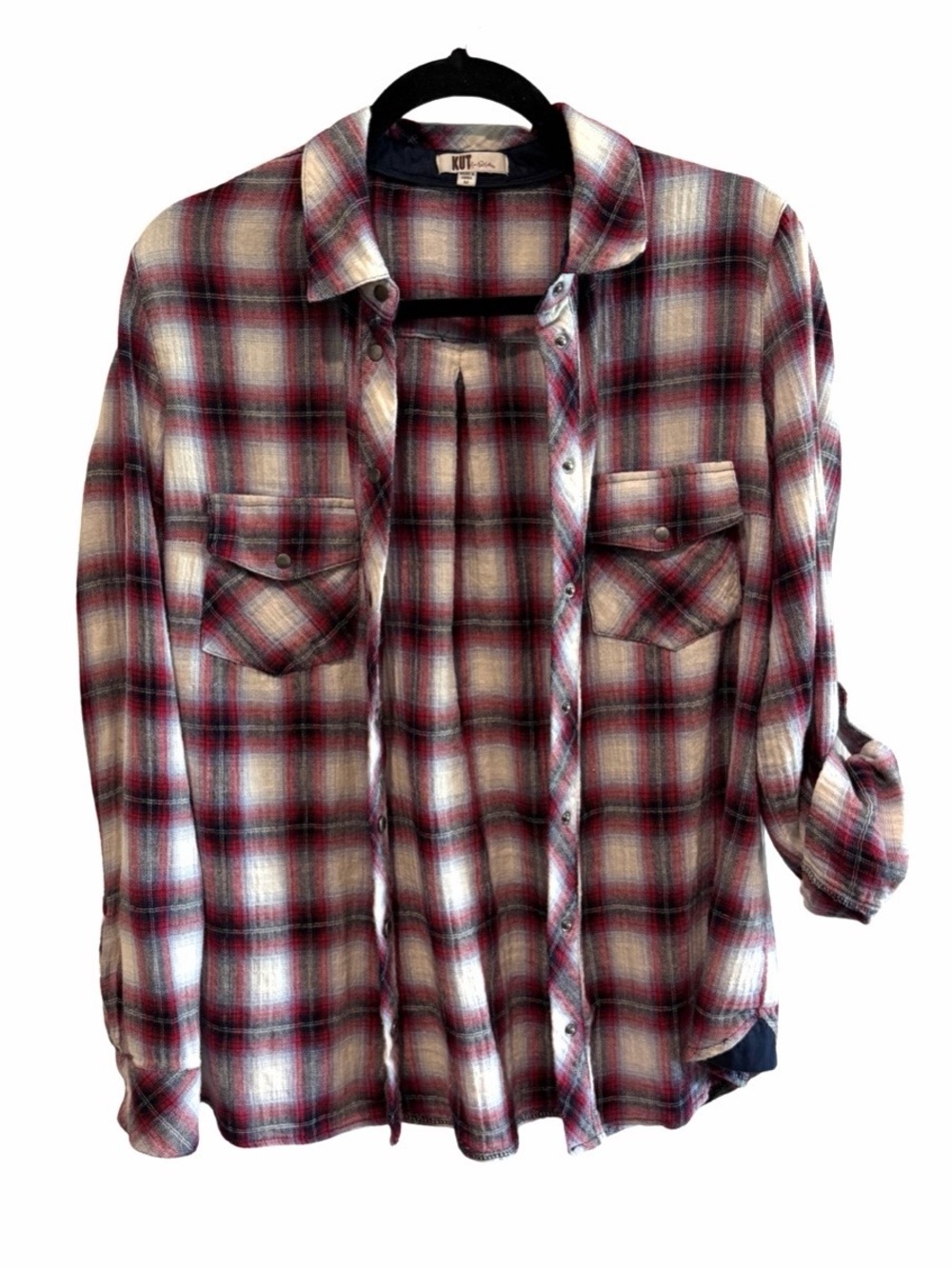 Kut from the Kloth Red and Navy Plaid Button-Up Shirt
